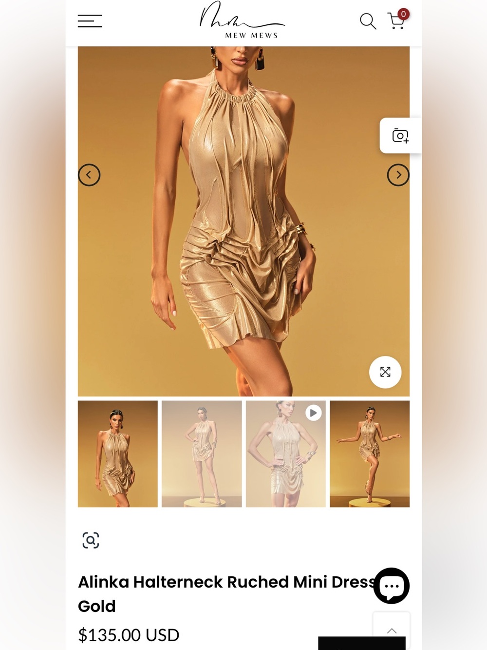 Halter Metallic Gold Ruched Mini Dress - Picture 1 of 4